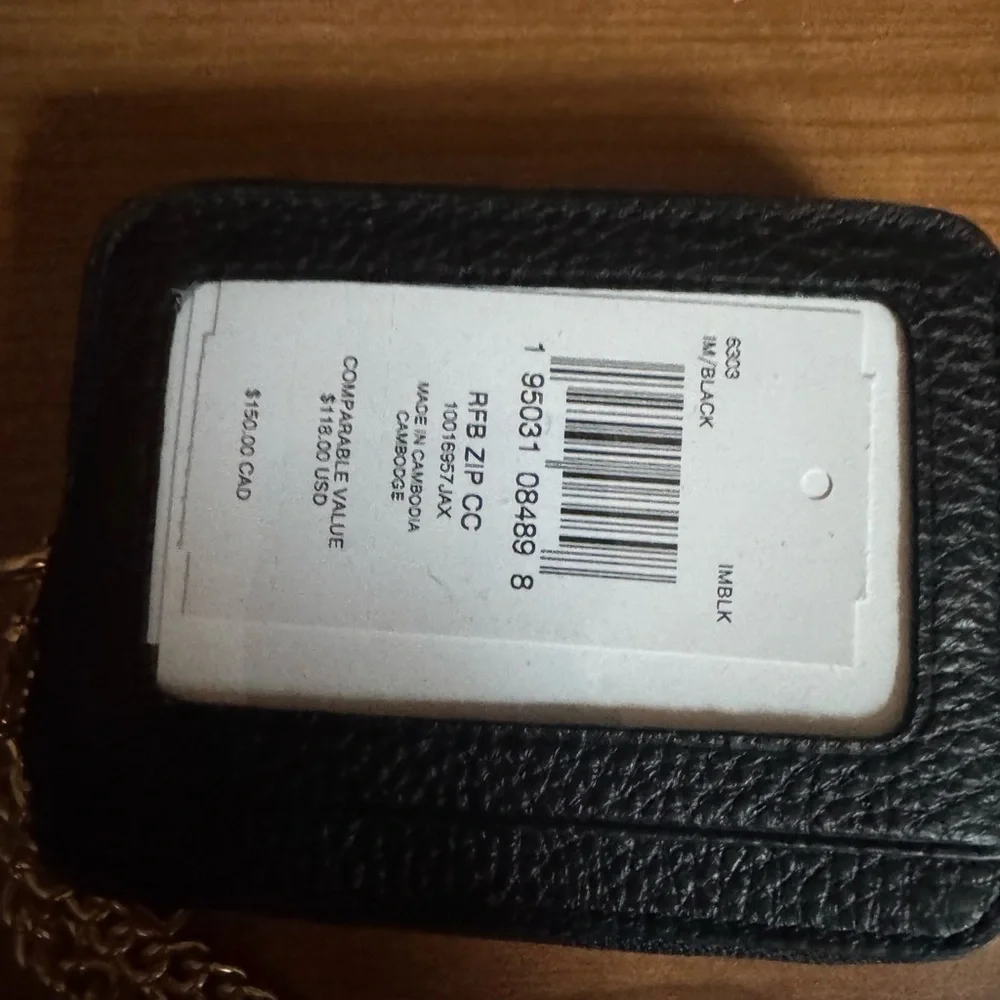 Coach Black Leather Card Holder with Gold Chain - Picture 2 of 2